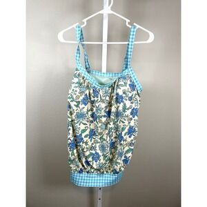 Lands' End Women's Tankini Top 16DD Swimsuit Padded Beach Floral Blue Swim‎